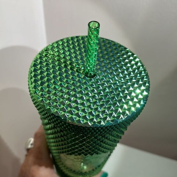 Starbucks 24oz Reusable Green Studded Tumbler and Key Chain Ornament - Picture 6 of 7